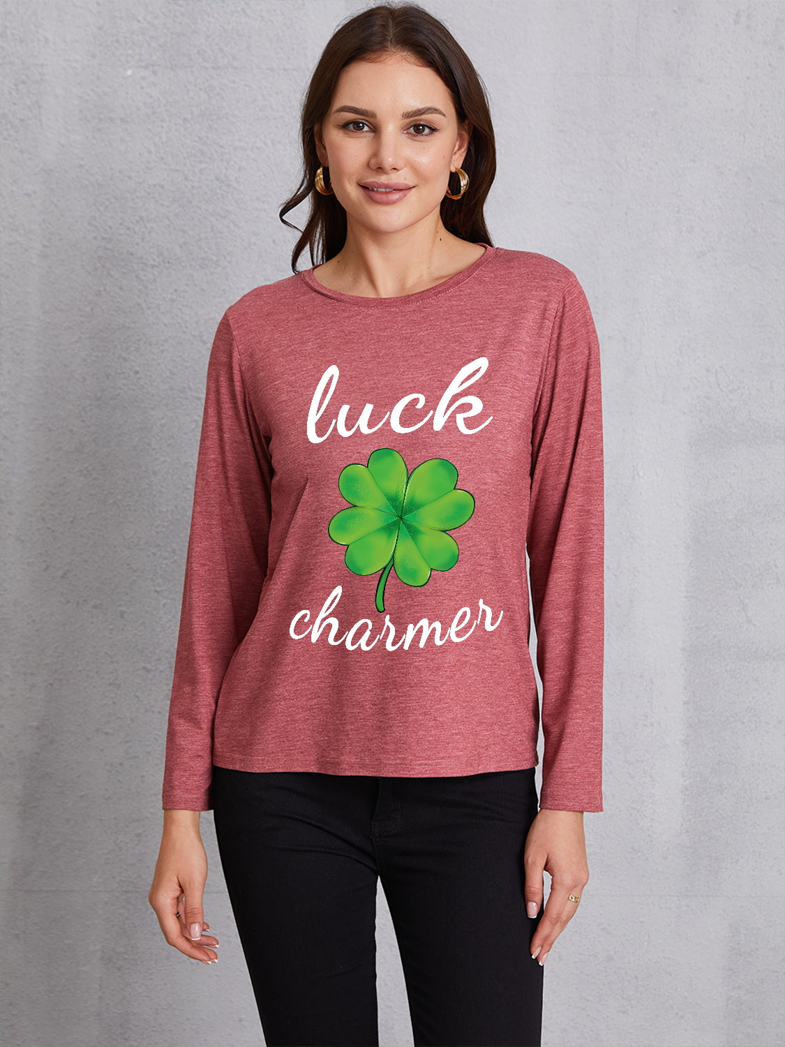 LUCK CHARMER Lucky Clover Round Neck T-Shirt-Jewearrings