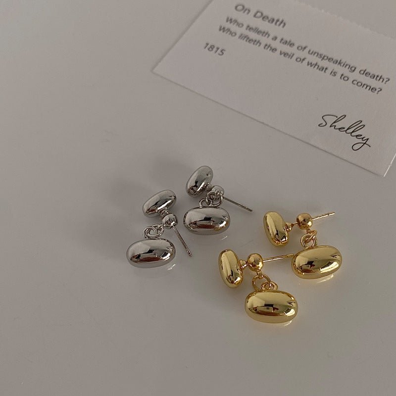 Back-mounted Double Bean-shaped Stud Earrings Female Ins Style Copper Plated Real Gold-Jewearrings