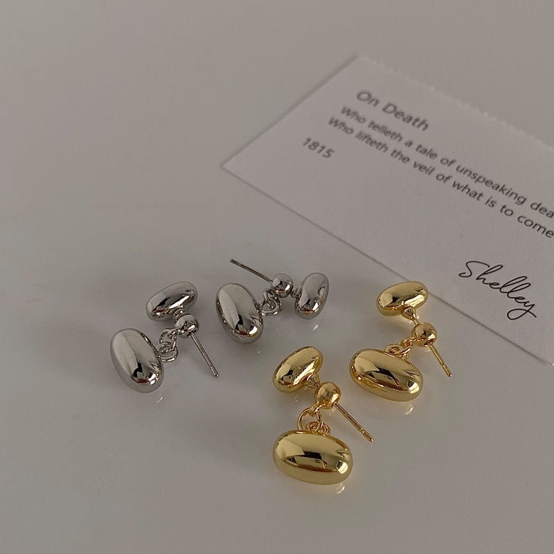 Back-mounted Double Bean-shaped Stud Earrings Female Ins Style Copper Plated Real Gold-Jewearrings