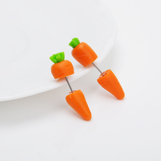 Ladies Fashion Cartoon Carrot Clip Stud Earrings-Jewearrings