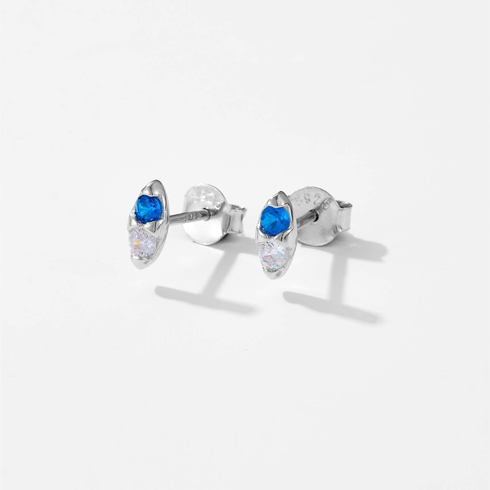 S925 Sterling Silver Blue Zircon Stud Earrings Mini Colorful Crystals-Jewearrings