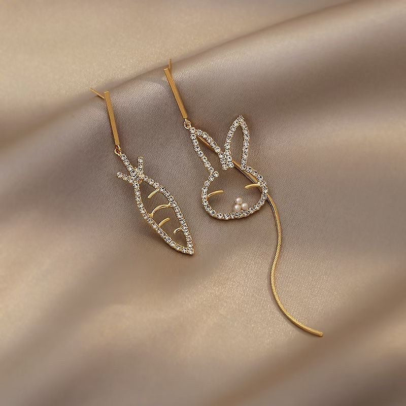 Asymmetrical Stud Earrings Golden Rabbit Carrot Earrings-Jewearrings