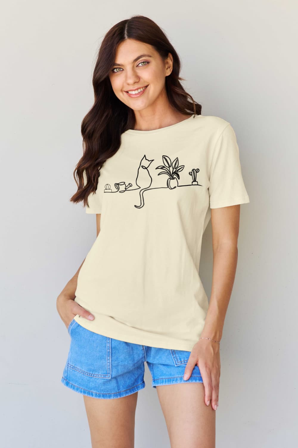 Simply Love Full Size Cat Graphic Cotton Tee-Jewearrings