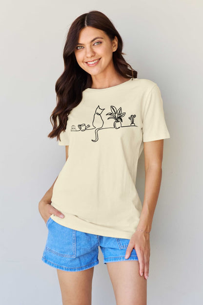 Simply Love Full Size Cat Graphic Cotton Tee-Jewearrings