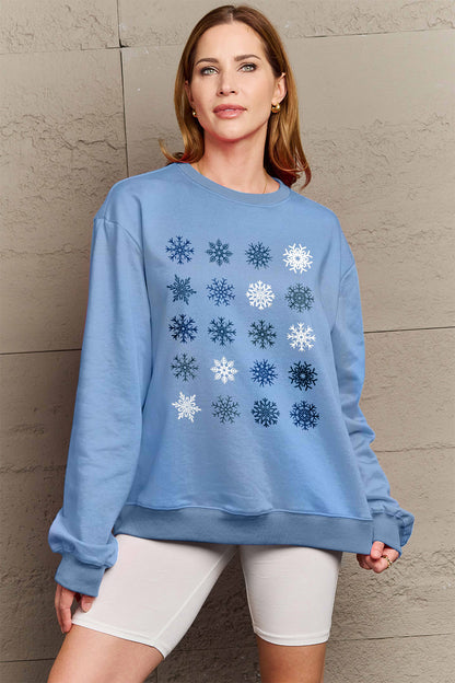 Simply Love Full Size Snowflakes Round Neck Sweatshirt-Jewearrings