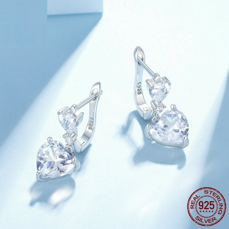 Cut Zircon French Elegant Style 925 Silver Heart-shaped Earrings-Jewearrings