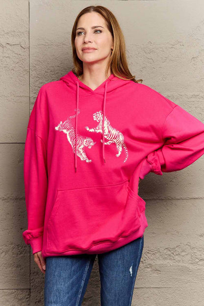 Simply Love Simply Love Full Size Dropped Shoulder Tiger Graphic Hoodie-Jewearrings