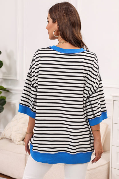 Striped Round Neck Half Sleeve T-Shirt-Jewearrings