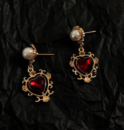 Baroque Court Girls Retro Pearl Earrings With Hearts-Jewearrings