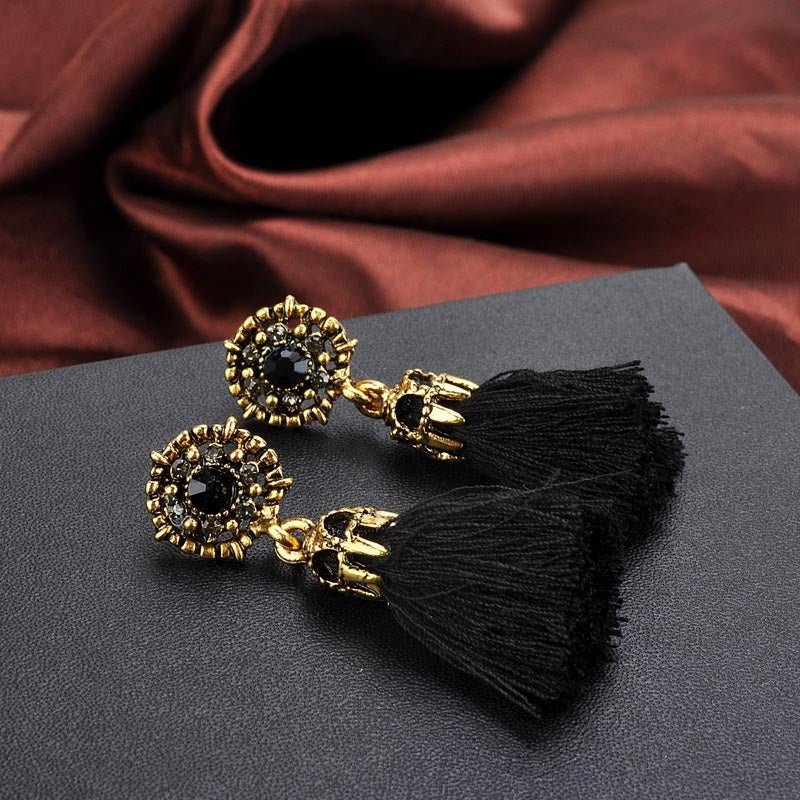 Baroque Diamond Hollow Tassel Stud Earrings-Jewearrings