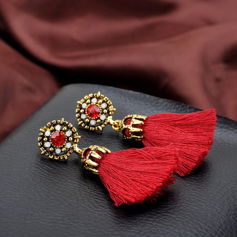 Baroque Diamond Hollow Tassel Stud Earrings-Jewearrings