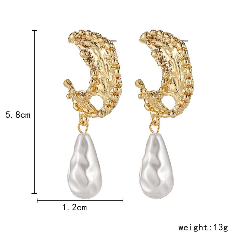 Baroque Drop-shaped Pearl Bump Moon Earrings-Jewearrings