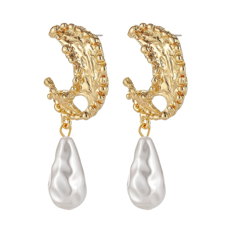 Baroque Drop-shaped Pearl Bump Moon Earrings-Jewearrings