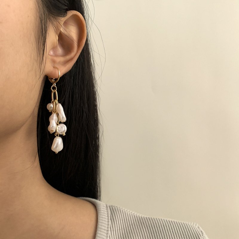 Baroque Fashion Pearl Tassel Earrings Temperament-Jewearrings