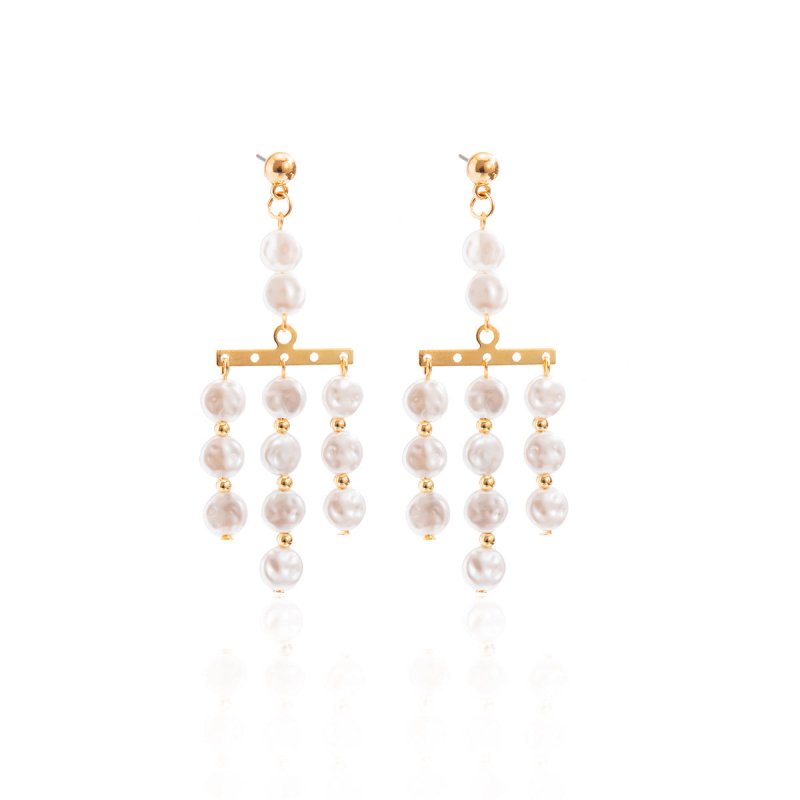 Baroque Fashion Pearl Tassel Earrings Temperament-Jewearrings