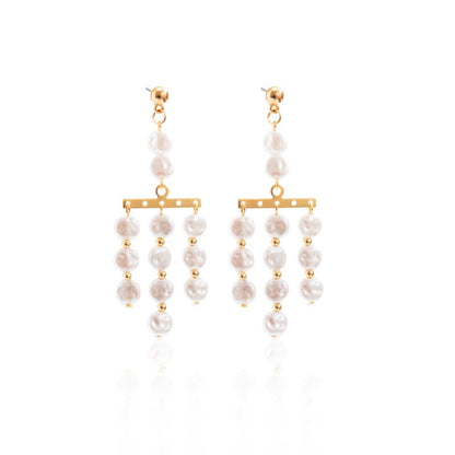 Baroque Fashion Pearl Tassel Earrings Temperament-Jewearrings