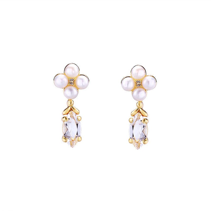 Baroque Four-leaf Clover Natural Pearl Earrings-Jewearrings