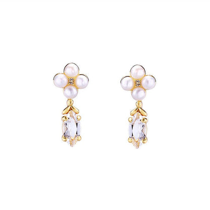 Baroque Four-leaf Clover Natural Pearl Earrings-Jewearrings