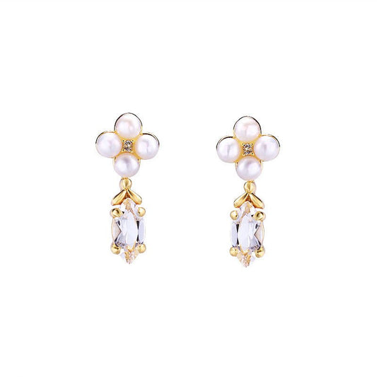 Baroque Four-leaf Clover Natural Pearl Earrings-Jewearrings