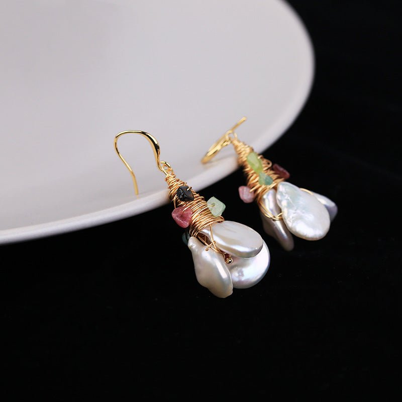 Baroque freshwater pearl color earrings-Jewearrings