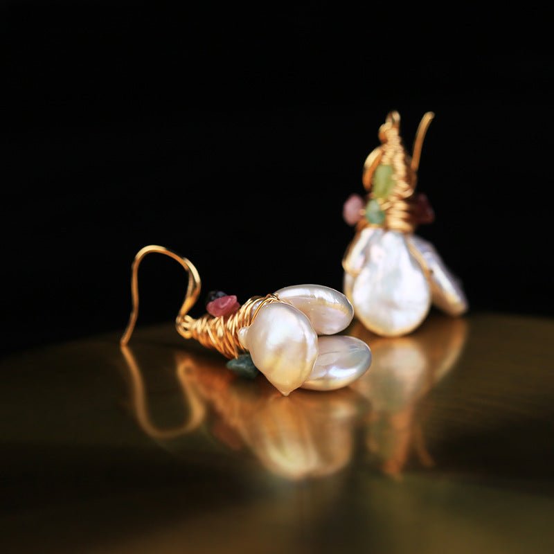 Baroque freshwater pearl color earrings-Jewearrings