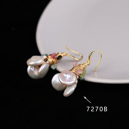 Baroque freshwater pearl color earrings-Jewearrings