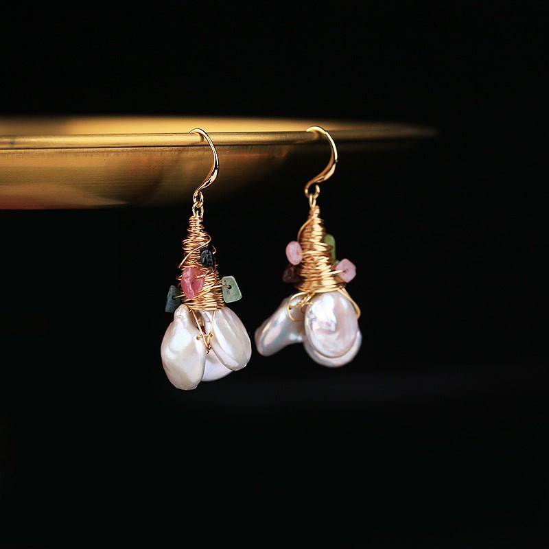 Baroque freshwater pearl color earrings-Jewearrings