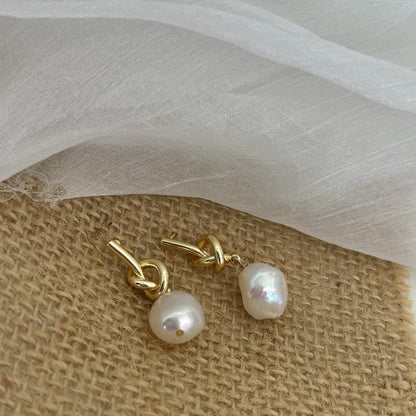 Baroque Freshwater Pearl Knotted Stud Earrings-Jewearrings