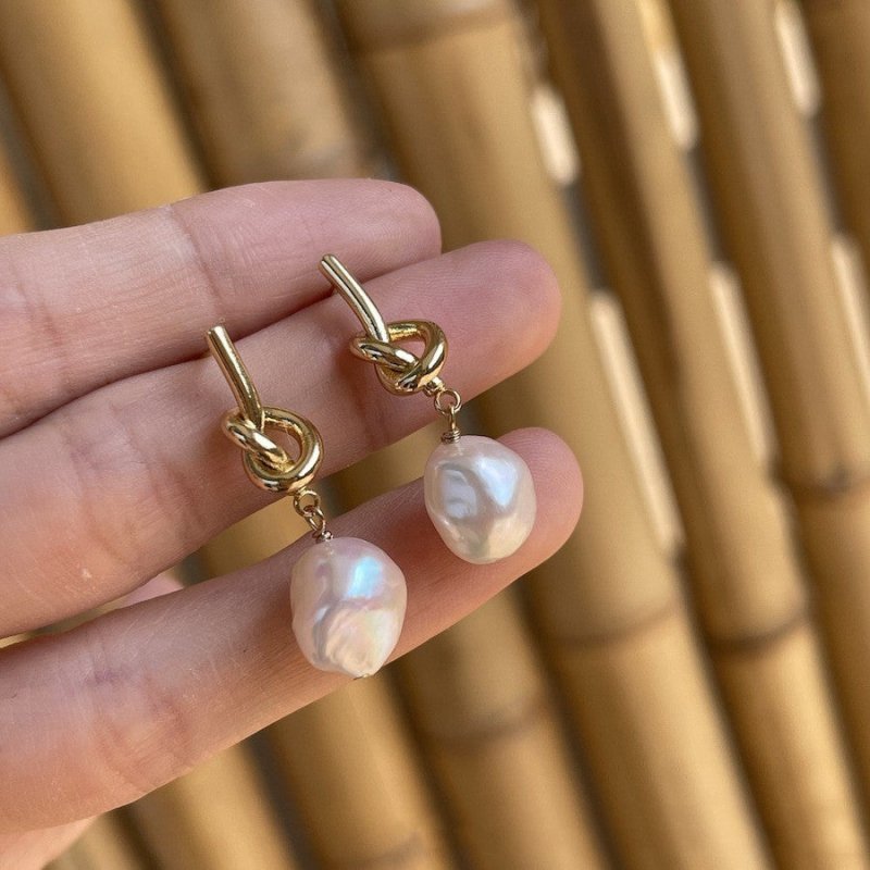 Baroque Freshwater Pearl Knotted Stud Earrings-Jewearrings