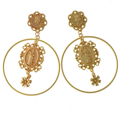 Baroque Head Coin Hoop Earrings Exaggerated-Jewearrings