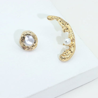 Baroque Imitation Pearl Asymmetric Earrings-Jewearrings