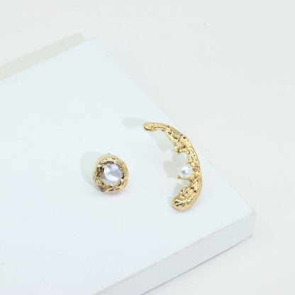 Baroque Imitation Pearl Asymmetric Earrings-Jewearrings