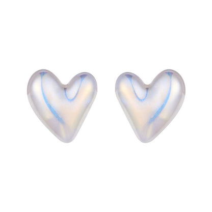 Baroque Irregular Heart Acrylic Earrings Dazzling White Pearl Stud Earrings-Jewearrings