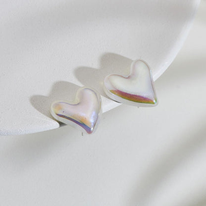 Baroque Irregular Heart Acrylic Earrings Dazzling White Pearl Stud Earrings-Jewearrings