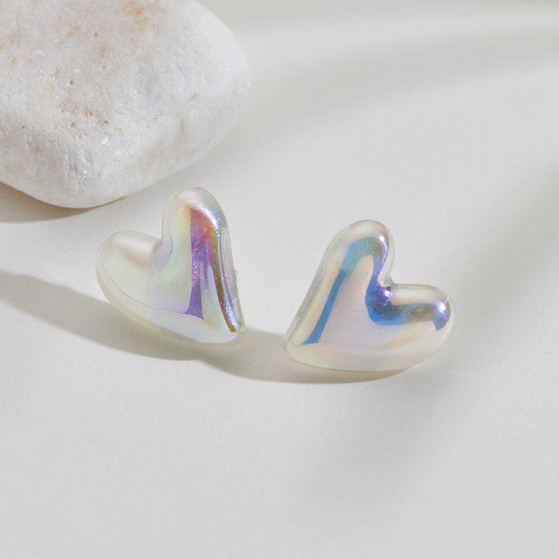 Baroque Irregular Heart Acrylic Earrings Dazzling White Pearl Stud Earrings-Jewearrings