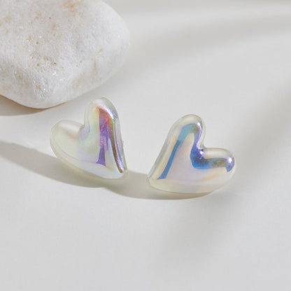 Baroque Irregular Heart Acrylic Earrings Dazzling White Pearl Stud Earrings-Jewearrings