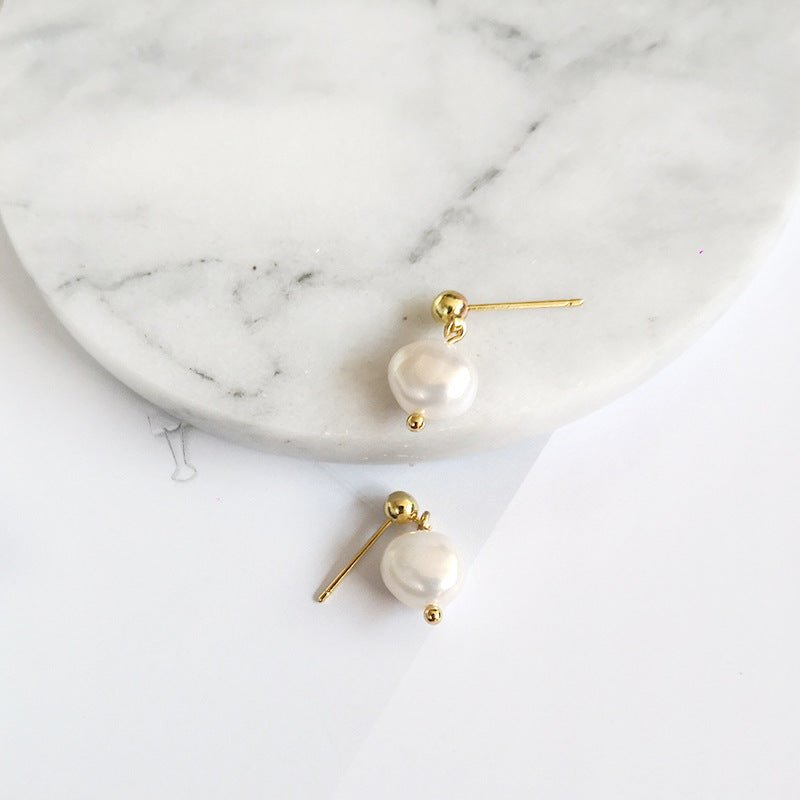 Baroque natural pearl earrings-Jewearrings