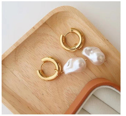 Baroque Pearl Earrings Women's Metal-Jewearrings