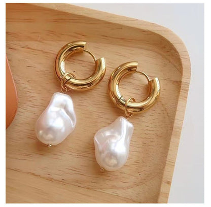 Baroque Pearl Earrings Women's Metal-Jewearrings