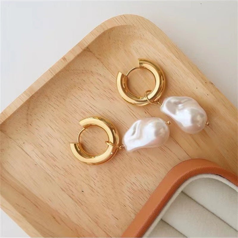 Baroque Pearl Earrings Women's Metal-Jewearrings