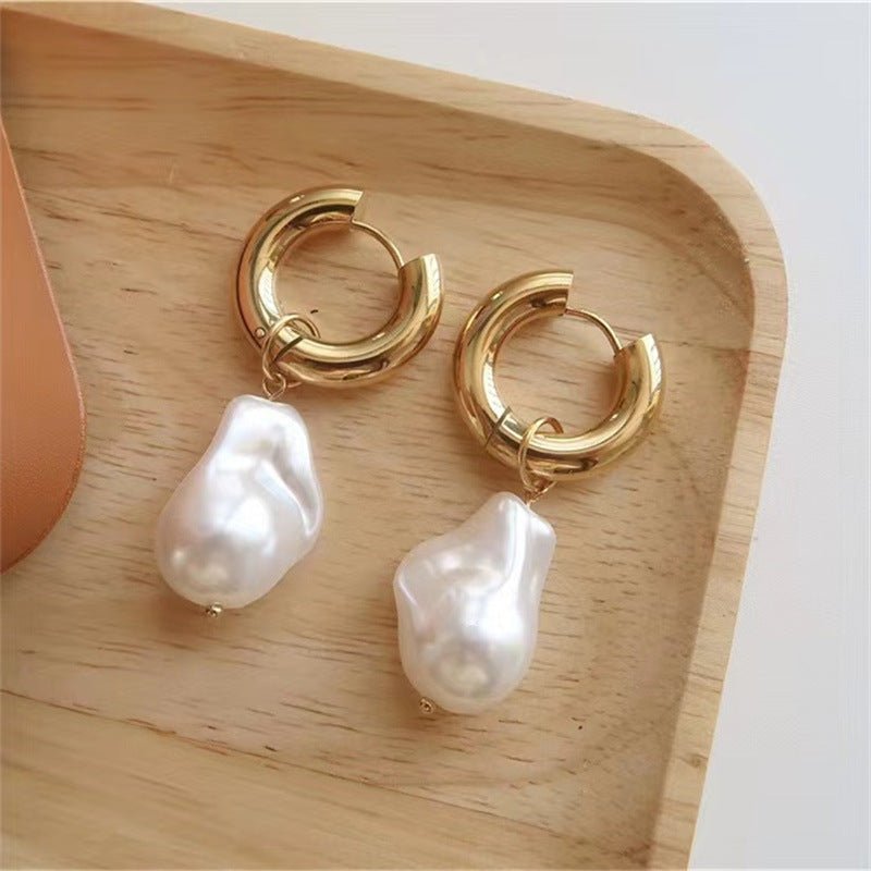 Baroque Pearl Earrings Women's Metal-Jewearrings