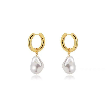 Baroque Pearl Earrings Women's Metal-Jewearrings