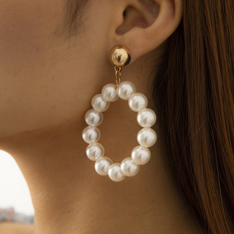 Baroque Pearl Geometric Big Earrings Women Simple-Jewearrings