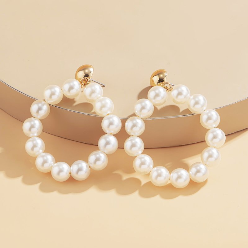 Baroque Pearl Geometric Big Earrings Women Simple-Jewearrings