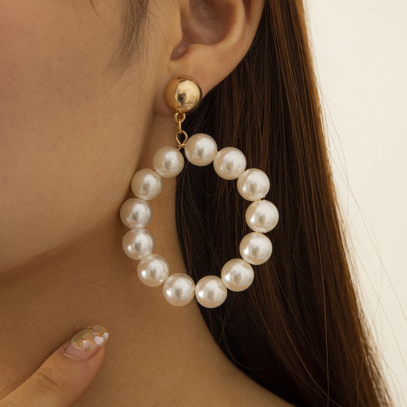 Baroque Pearl Geometric Big Earrings Women Simple-Jewearrings