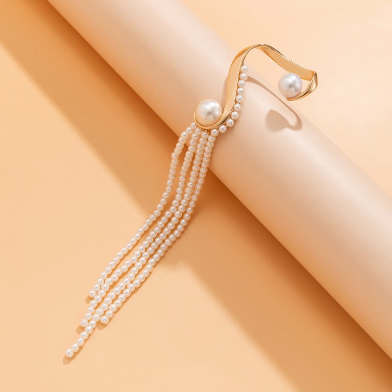 Baroque Pearl Tassel Exaggerated Earrings Women-Jewearrings