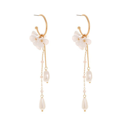 Baroque Pearl Women's Earrings Tassel Long Artistic C- Shaped Ear Hook Earrings-Jewearrings