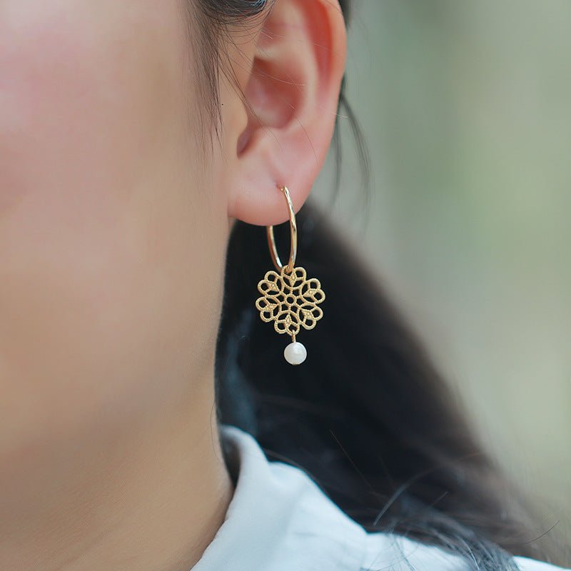 Baroque Retro Hollow Pearl Earrings For Women-Jewearrings