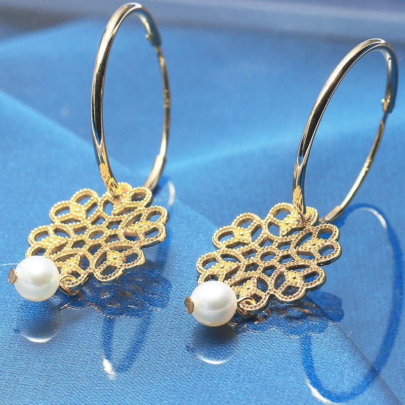 Baroque Retro Hollow Pearl Earrings For Women-Jewearrings