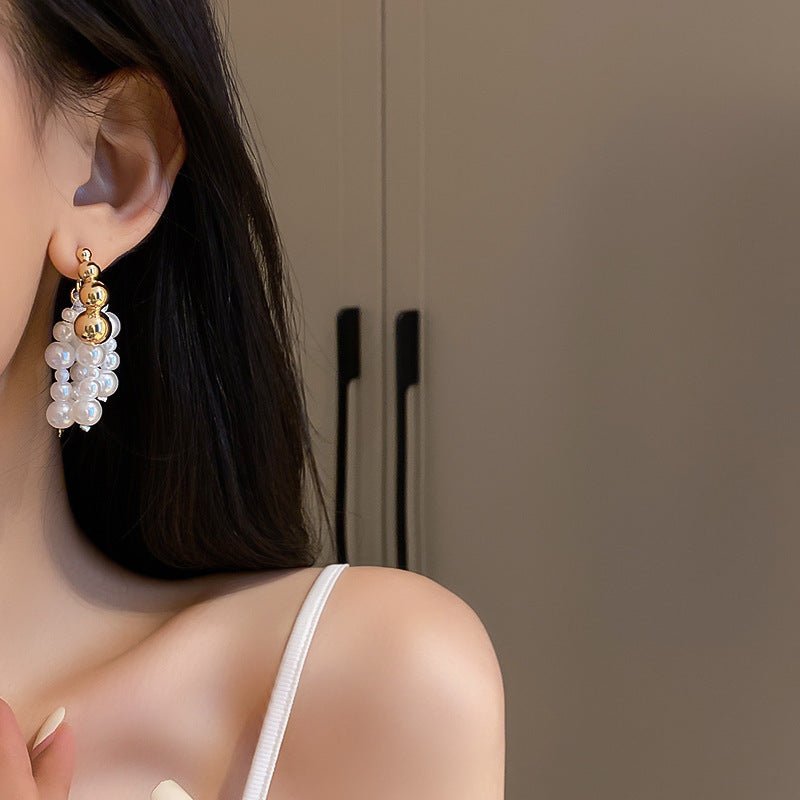 Baroque Size Pearl Tassel Earrings With Silver Needle-Jewearrings